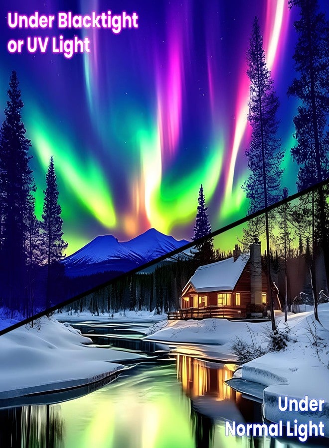 BVBOX Blacklight Northern Lights Tapestry 79" x 59", Aurora Snow Mountains Forest Lake Hut Northern Lights Backdrop Decor, UV Reactive Glow In The Dark Aurora Borealis Backdrop - Image 4